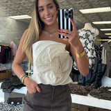 Ivory 3d Rosette Detail Strapless Top