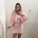 PINK BECCA LACE CHIFFON MINI SKIRT