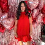 RED RUFFLE HEM LINE DRESS