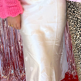 CREAM SATIN HEART MAXI SKIRT