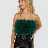 Buddy Love - Fancy Strapless Green Feather Top