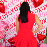 RED BUBBLE HEM BUTTONED MINI DRESS