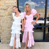 WHITE FRONT BUTTON TIERED MAXI DRESS (size large left)