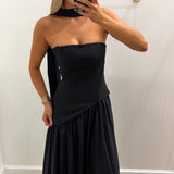 LBK BLACK SCARF STRAPLESS DRESS