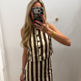 LBK BROWN STRIPED POPLIN TOP & SKIRT SET