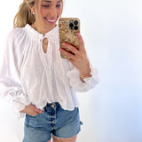 WHITE CROCHET BELL SLEEVE TOP