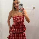 LBK RED PLAID BOW MINI DRESS