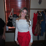 Red High Wast Bow Detail Skirt