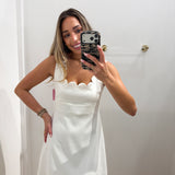 WHITE SLEEVELESS SCALLOPED DETAIL DRESS