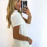 WHITE SOLID RUFFLE NECK DRESS
