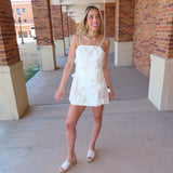 CREAM 3D FLORAL CHARM SATIN MINI DRESS