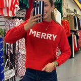 Red Merry Knit Sweater Top