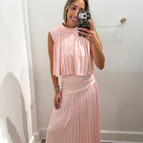PINK ASYMMETRICAL PLEATED MAXI SET