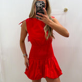 LBK RED NECKLINE SMOCKED DRESS