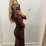 CHOCOLATE LONGSLEEVE SHEER MAXI DRESS