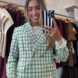 Green Tweed Double Breasted Blazer