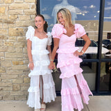 WHITE FRONT BUTTON TIERED MAXI DRESS (size large left)