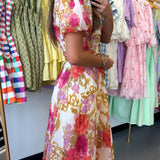 Ivory Floral Tie Midi Dress