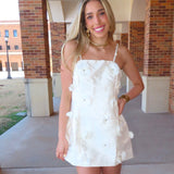 CREAM 3D FLORAL CHARM SATIN MINI DRESS