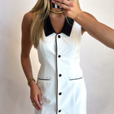 WHITE COLLAR PIPING DETAIL WOVEN DRESSS