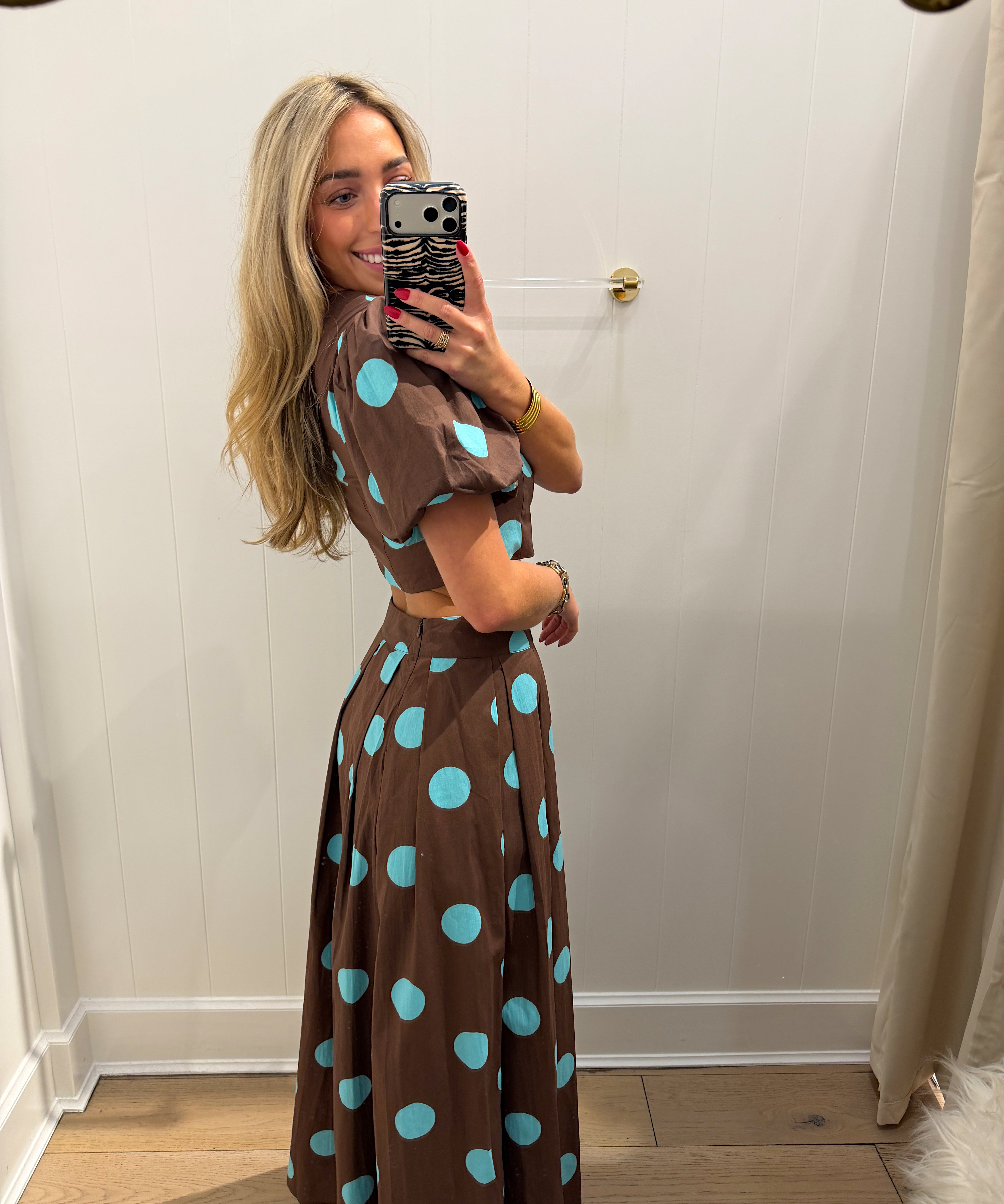 WF BROWN & BLUE POLKA DOT MAXI SET