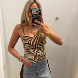 LBK BROWN EMBROIDERED STICHED TOP