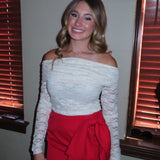 Red High Wast Bow Detail Skirt