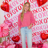 Red & White Gingham Button Down Blouse