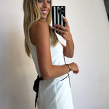 WHITE COLLAR PIPING DETAIL WOVEN DRESSS