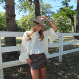 IVORY RUFFLE CHIFFON BLOUSE BELL SLEEVE TOP