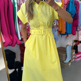 YELLOW DETAILED STITCHED MIDI DRESS