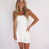WHITE RUFFLE HEM MINI ROMPER