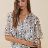 Silver Sequin V Neck Blouse