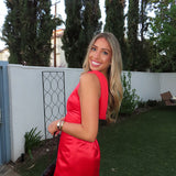 Red Satin Cowl Neckline Dress