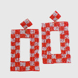 ORANGE/ WHITE CHECKERED EARRINGS
