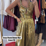 Bronze Pleated Shimmer Maxi Dreess