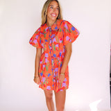 FLORAL MIX PUFF SLEEVE COLLARED MINI DRESS
