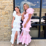 WHITE FRONT BUTTON TIERED MAXI DRESS (size large left)