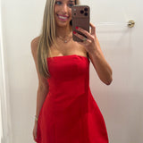 LBK RED STRAPLESS FLARE MINI DRESS