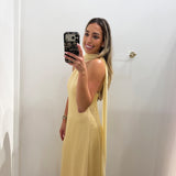 YELLOW SCARF ONE SHOULDER SATIN MAXI DRESS