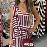 MAROON STRIPED ROMPER WITH POCKETS