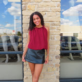 WF CRIMSON HALTER GATHERED TOP