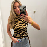 ZEBRA TAUPE MOCK NECK TOP