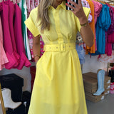 YELLOW DETAILED STITCHED MIDI DRESS