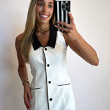 WHITE COLLAR PIPING DETAIL WOVEN DRESSS