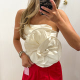 LBK IVORY OVERSIZED 3D STRAPLESS TOP