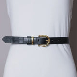 Black Faux Alligator Skin Leather Belt