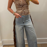 LBK BROWN EMBROIDERED STICHED TOP