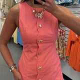 CORAL SCALLOPED BEACH BUTTON DRESS