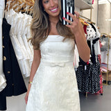 CREAM HOUR GLASS BOW MINI DRESS